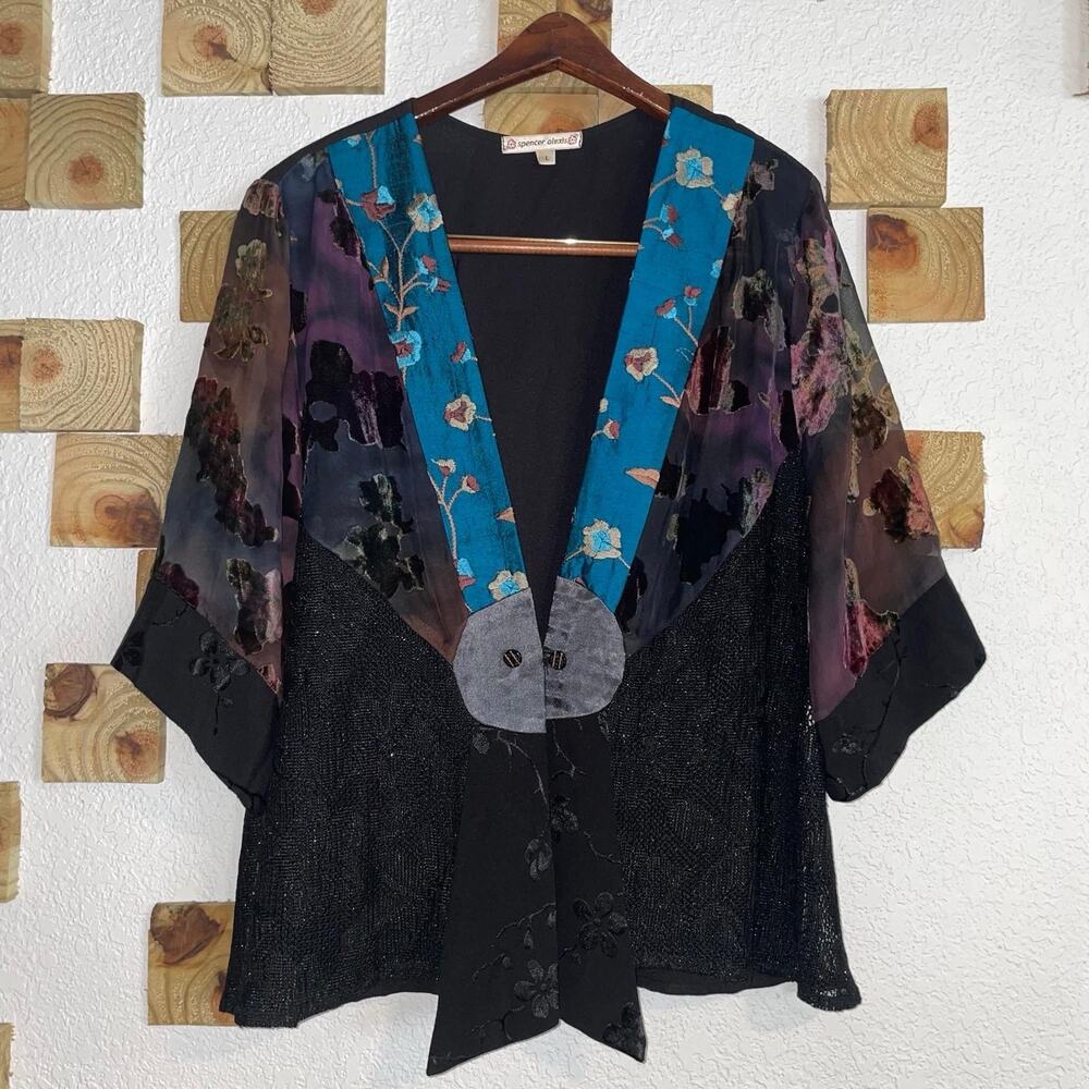 VTG 90s Y2K Spencer Alexis Kimono Lace Floral Whimsy Goth Silk Women’s Large